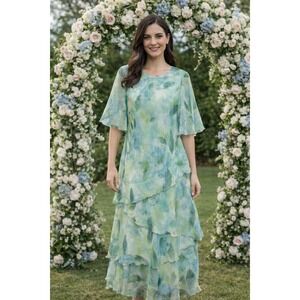Cattiva New York Dress Easter Tiered Chiffon Floral Flutter Sleeve Whimsy Fairy‎